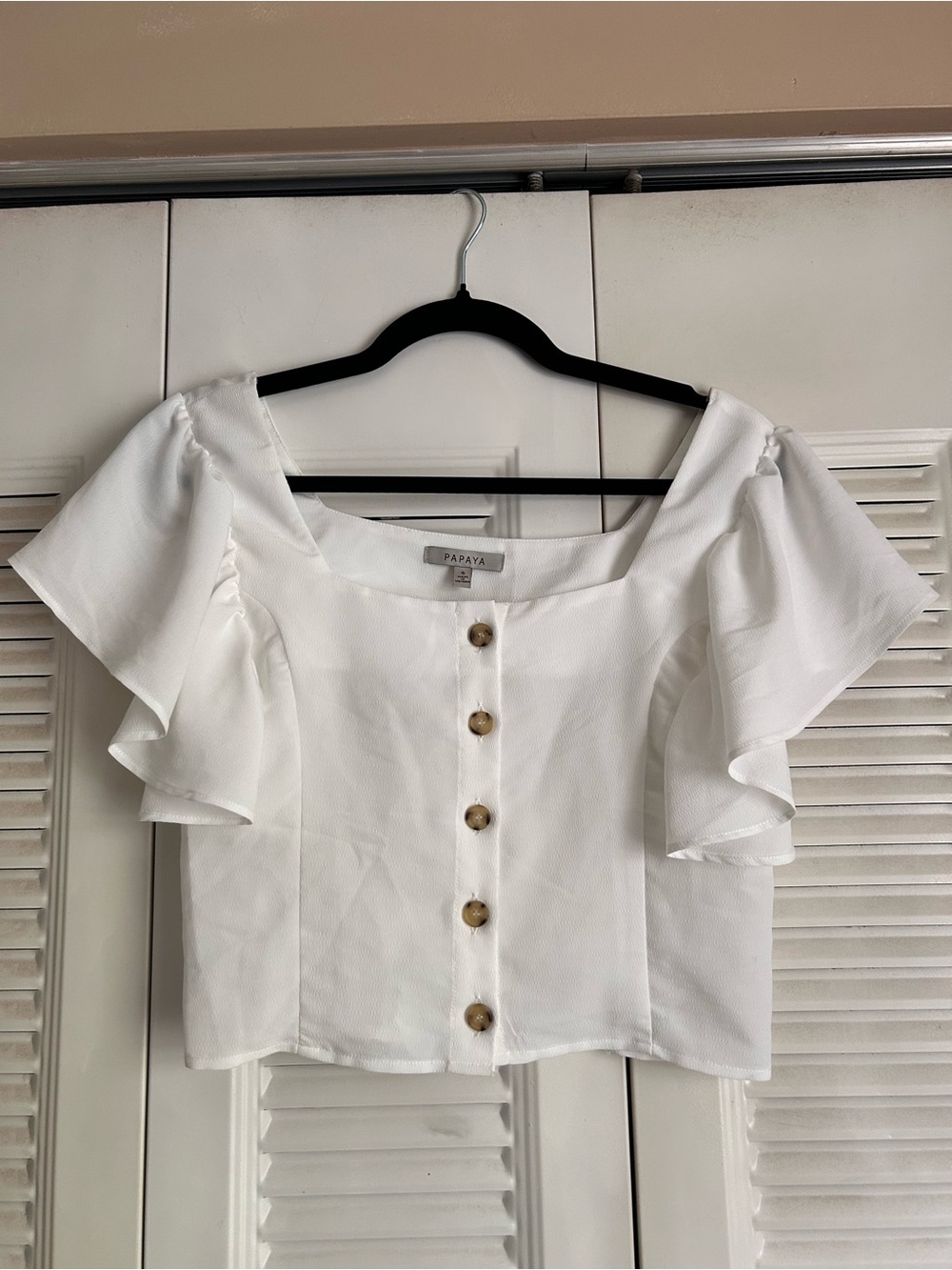 Papaya White Flutter Sleeve Button Front Crop Top Size Small Cottagecore